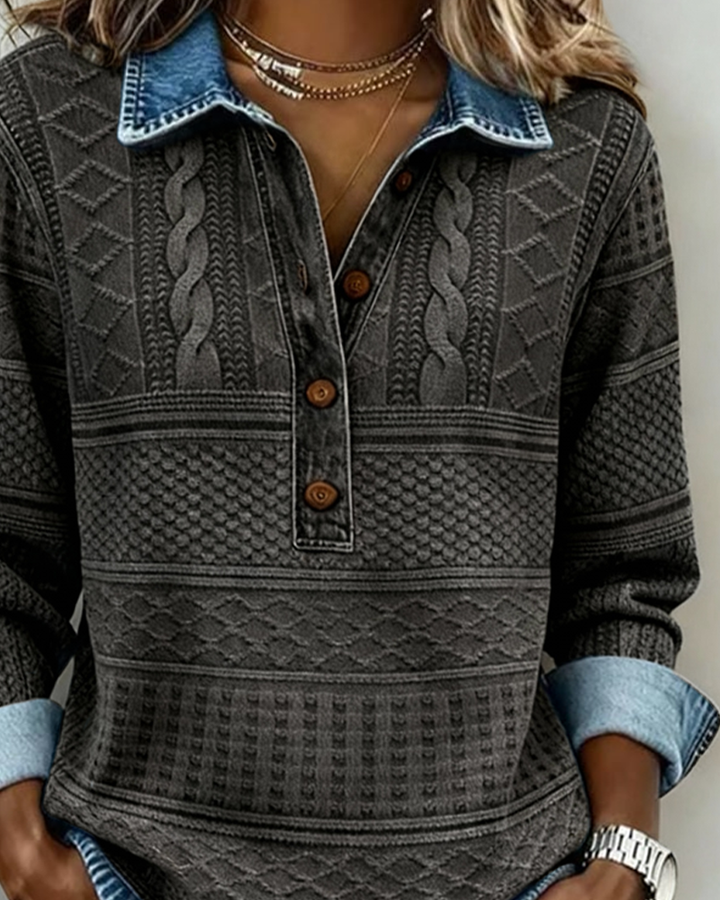Cynthia |Trendy Sweatshirt with Half Button and Collar