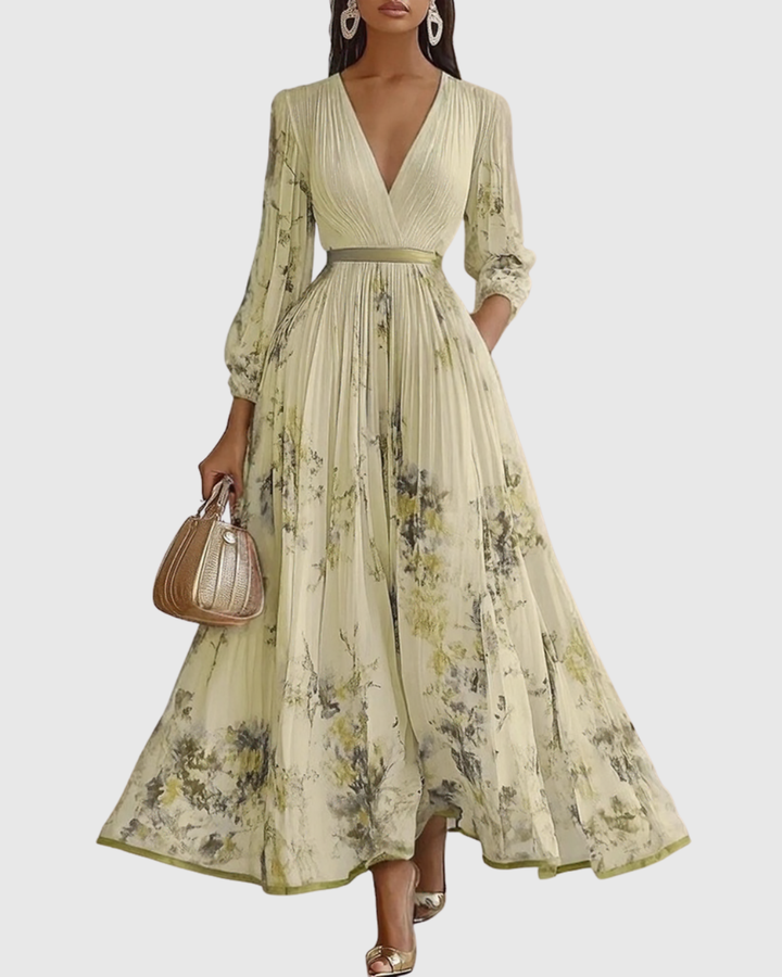 Rowella™ Elegant Pleated Maxi Dress – Defined Waist &amp; Flowy Silhouette