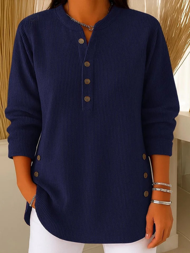 Avenelle- Casual Ribbed Long Sleeve Henley Top