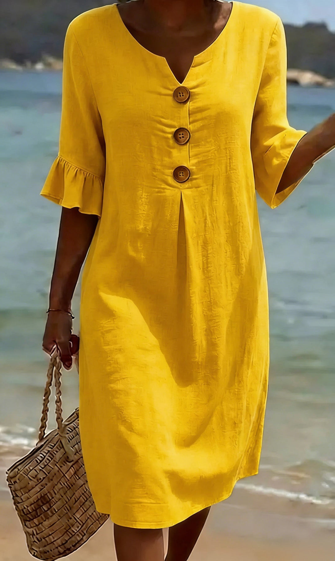 BreezeLinen™ Floral Cotton Midi Dress – Breathable Fit & Effortless Summer Style
