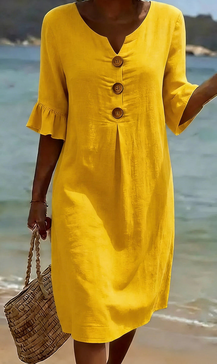 BreezeLinen™ Floral Cotton Midi Dress – Breathable Fit & Effortless Summer Style