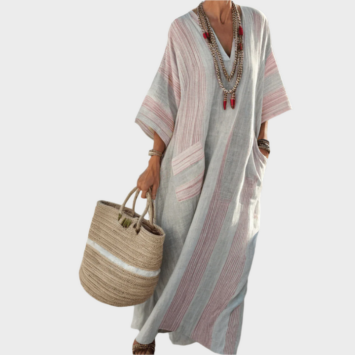 Kaftan s pruhy a oversized kapsami
