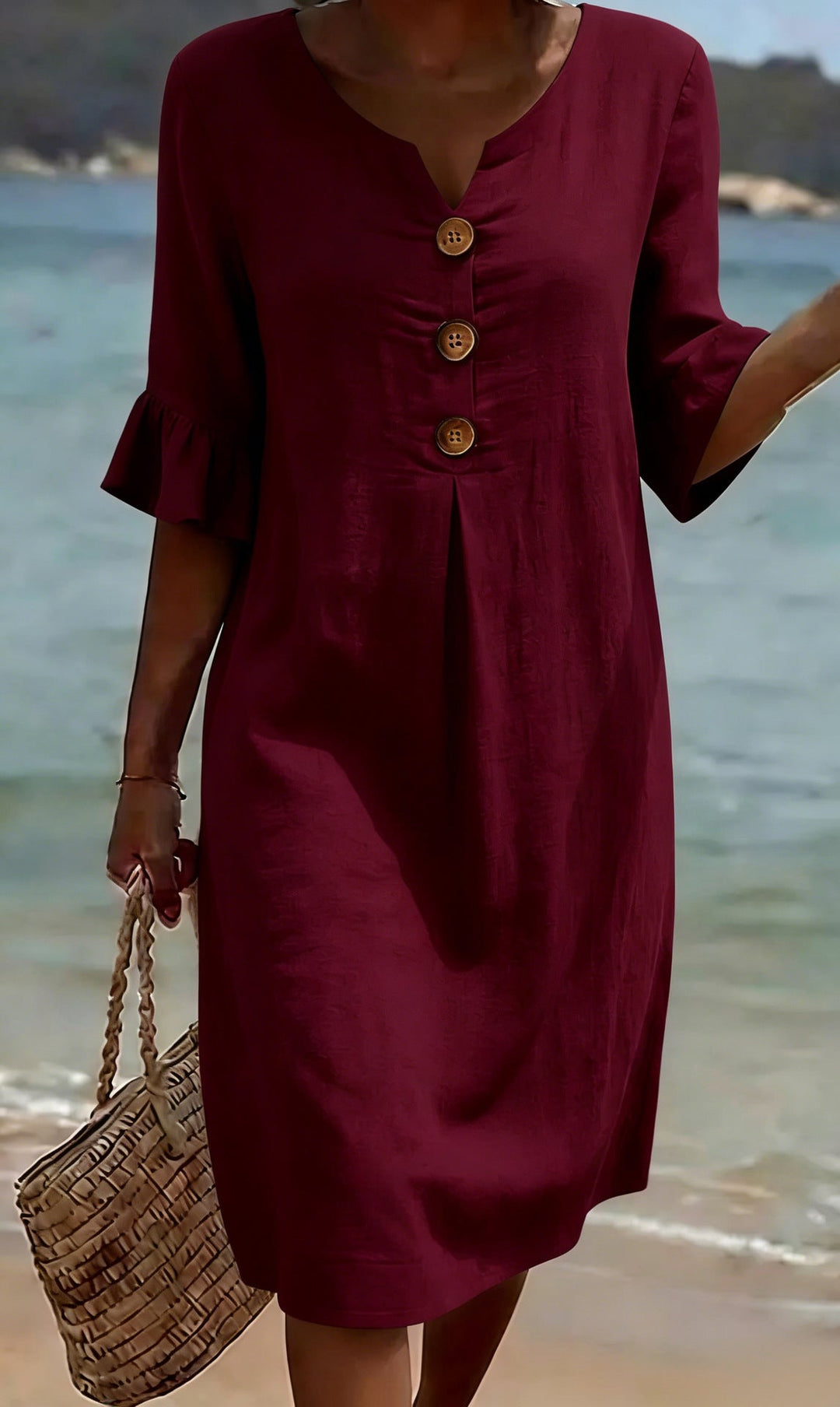 BreezeLinen™ Floral Cotton Midi Dress – Breathable Fit & Effortless Summer Style