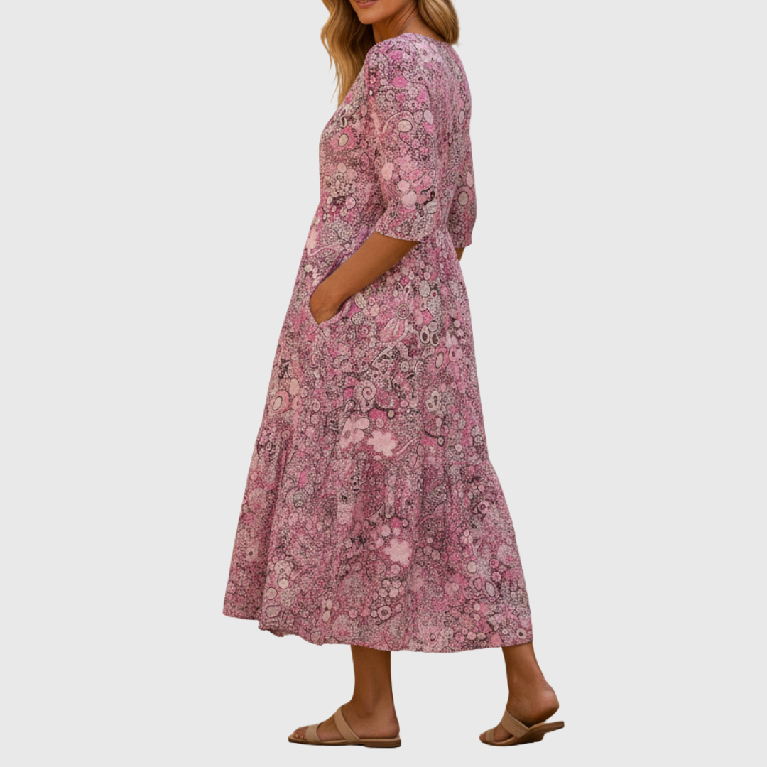 Graceful V-Neck Elegance Midi Dress