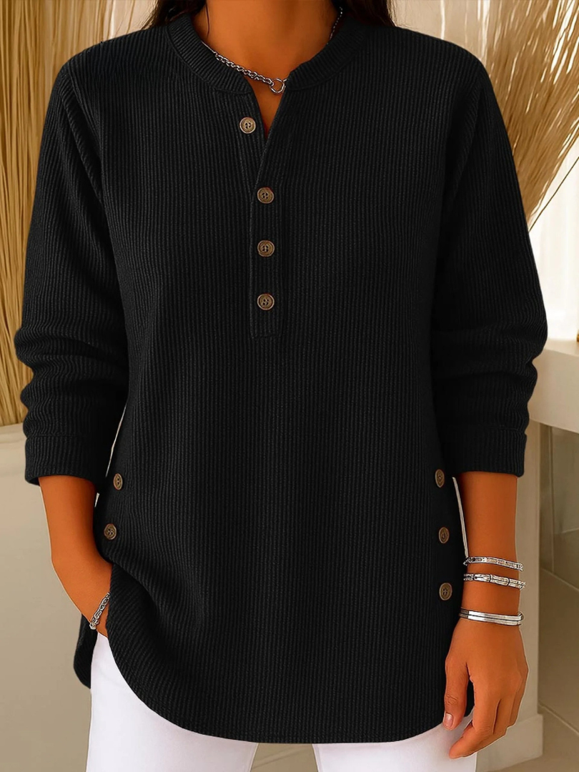 Avenelle- Casual Ribbed Long Sleeve Henley Top