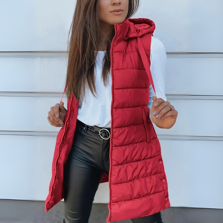 Raquel - Ležérní dlouhý bezrukávový vest s kapucí