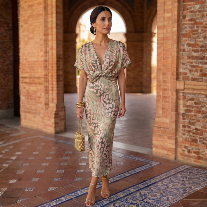 SculptFit™ Elegant Wrap Midi Dress – Flattering Waist & Flow Fit