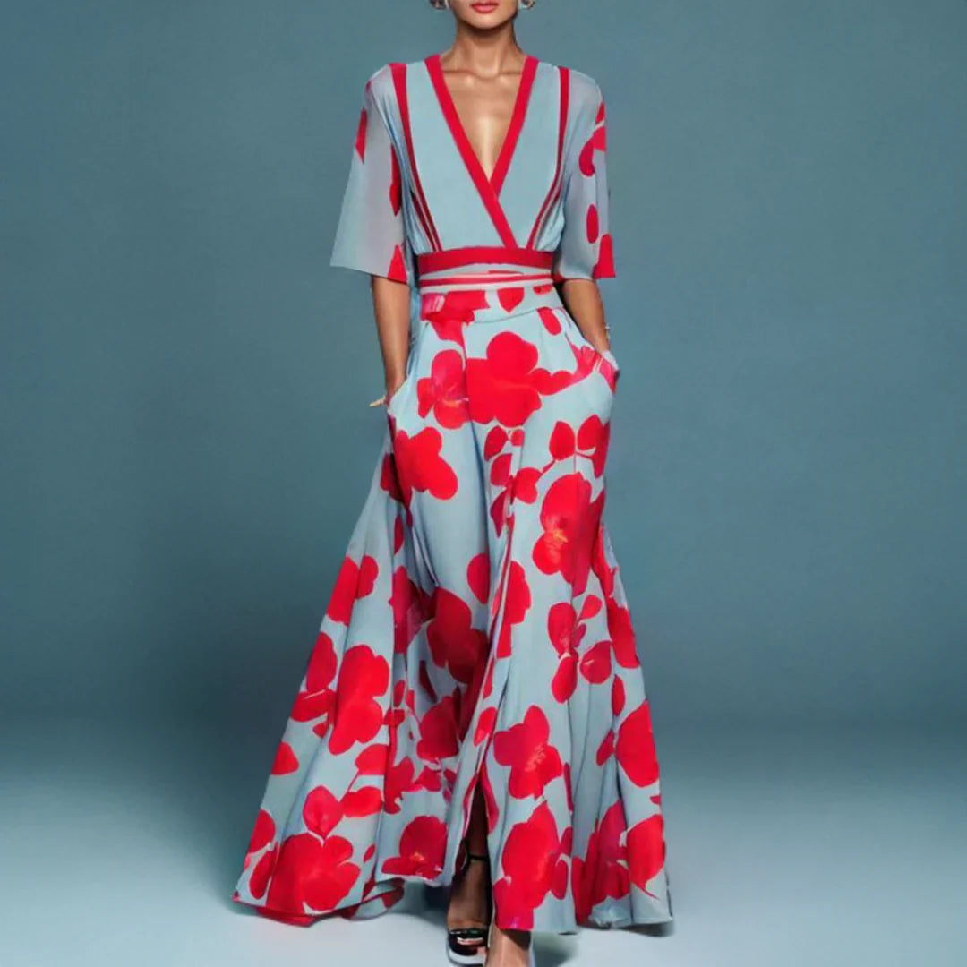 Maxi Dress for Women – Floral Wrap Style | V-Neck & Side Pockets