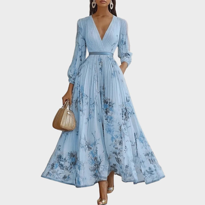 Rowella™ Elegant Pleated Maxi Dress – Defined Waist &amp; Flowy Silhouette