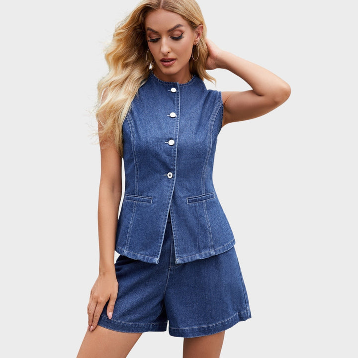 Orly - Elegantní komplet bezrukávového vesty s knoflíky a krátkých kalhot