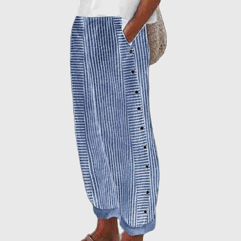 Sera | Striped Button-Accent Pants