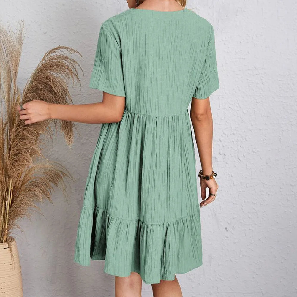 Trendy Boho Ruffle Hem Mini Dress