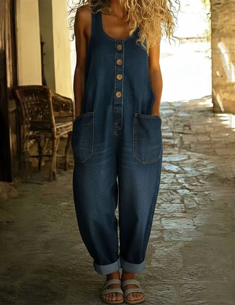 Saylor - Vintage Soft Cotton Denim-Look Overalls
