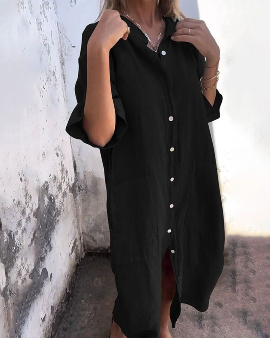Shirt Dress for Women – Button Front Design | Short Sleeves & Pockets