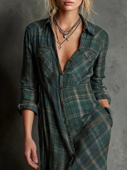 Patricia | Long plaid shirt dress