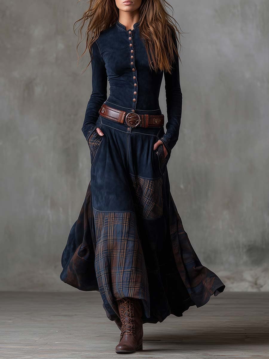 Michelle |Vintage Suede Maxi Dress (With Belt)