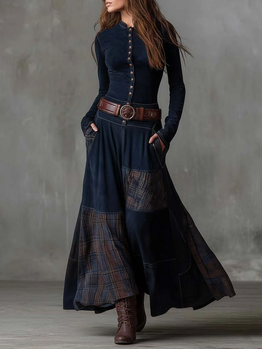 Michelle |Vintage Suede Maxi Dress (With Belt)