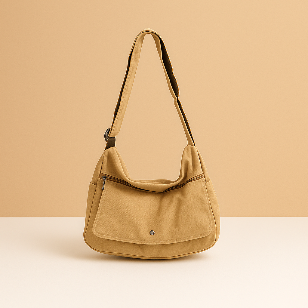 Canvas shoulder bag with outer pocket for women | Grace