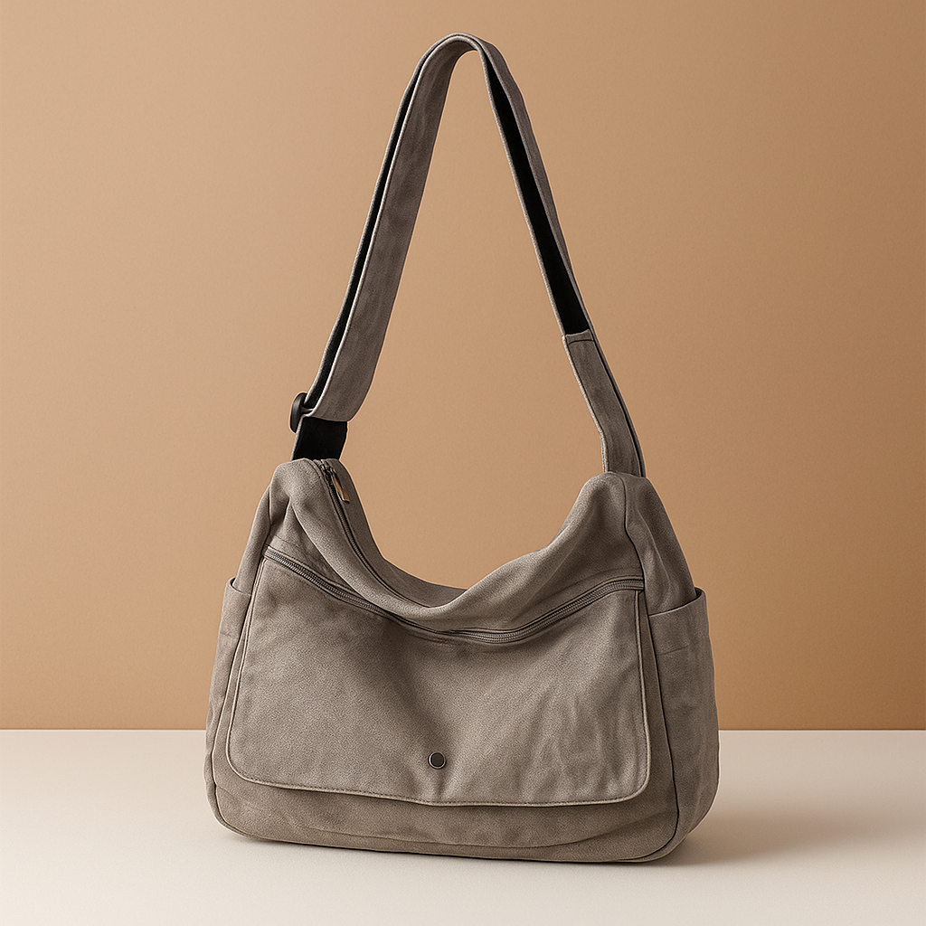 Canvas shoulder bag with outer pocket for women | Grace