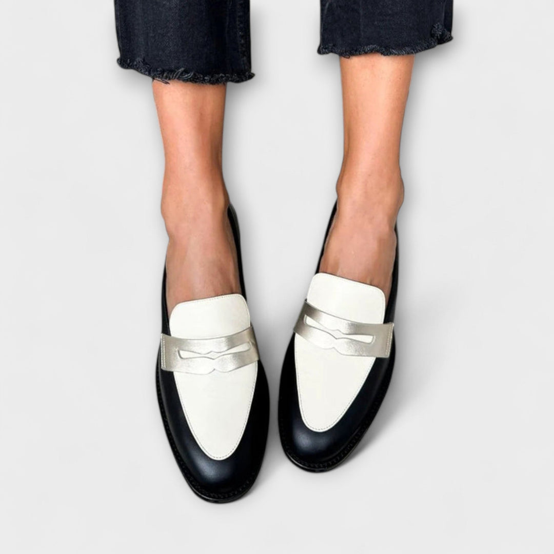 Xara – Black Loafers with Metallic Shine