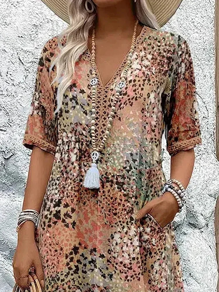 Sofia – Lightweight Midi Dress with V-Neckline