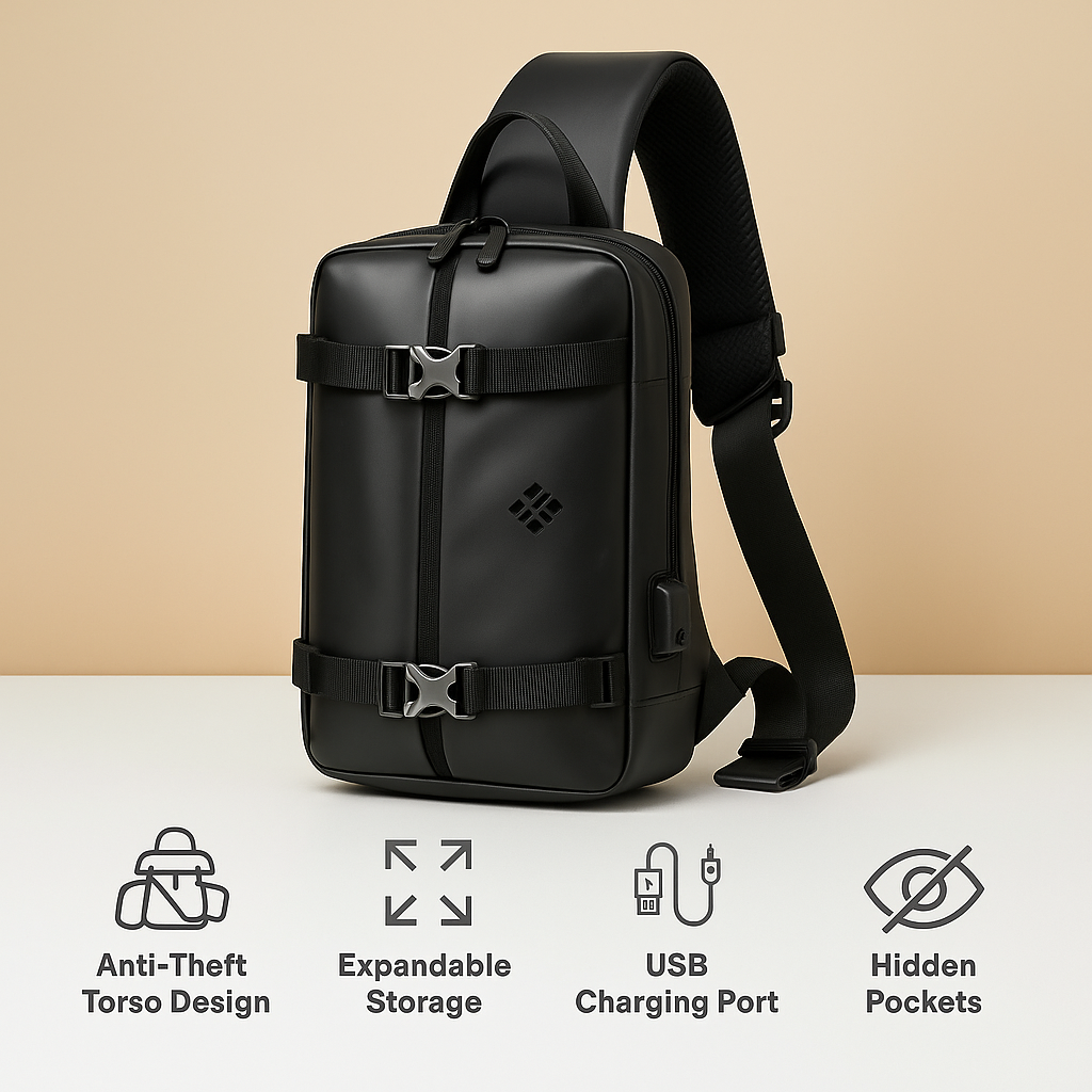 Expandable anti-theft chest bag with USB port | Braxton