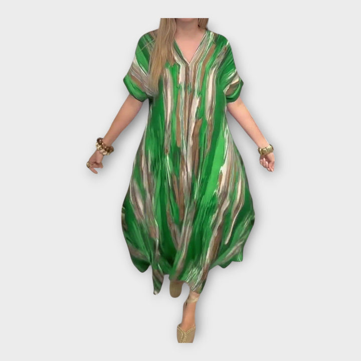 Dlouhý kaftan s V výstřihem a širokými rukávy