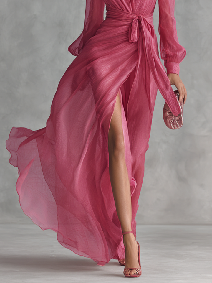 June | Elegant Pearl V-Neck Maxi Dress