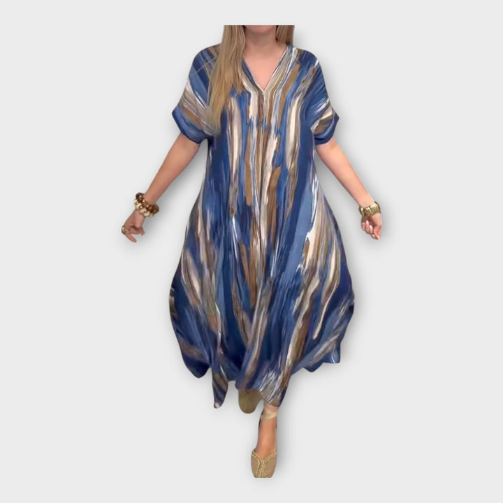 Dlouhý kaftan s V výstřihem a širokými rukávy