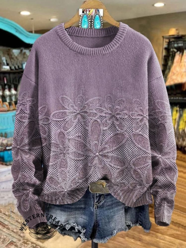 Vintage Style Floral Art Print Casual  Sweatshirt