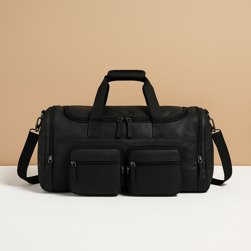 Leather travel duffle bag with compartments for men | Ethan