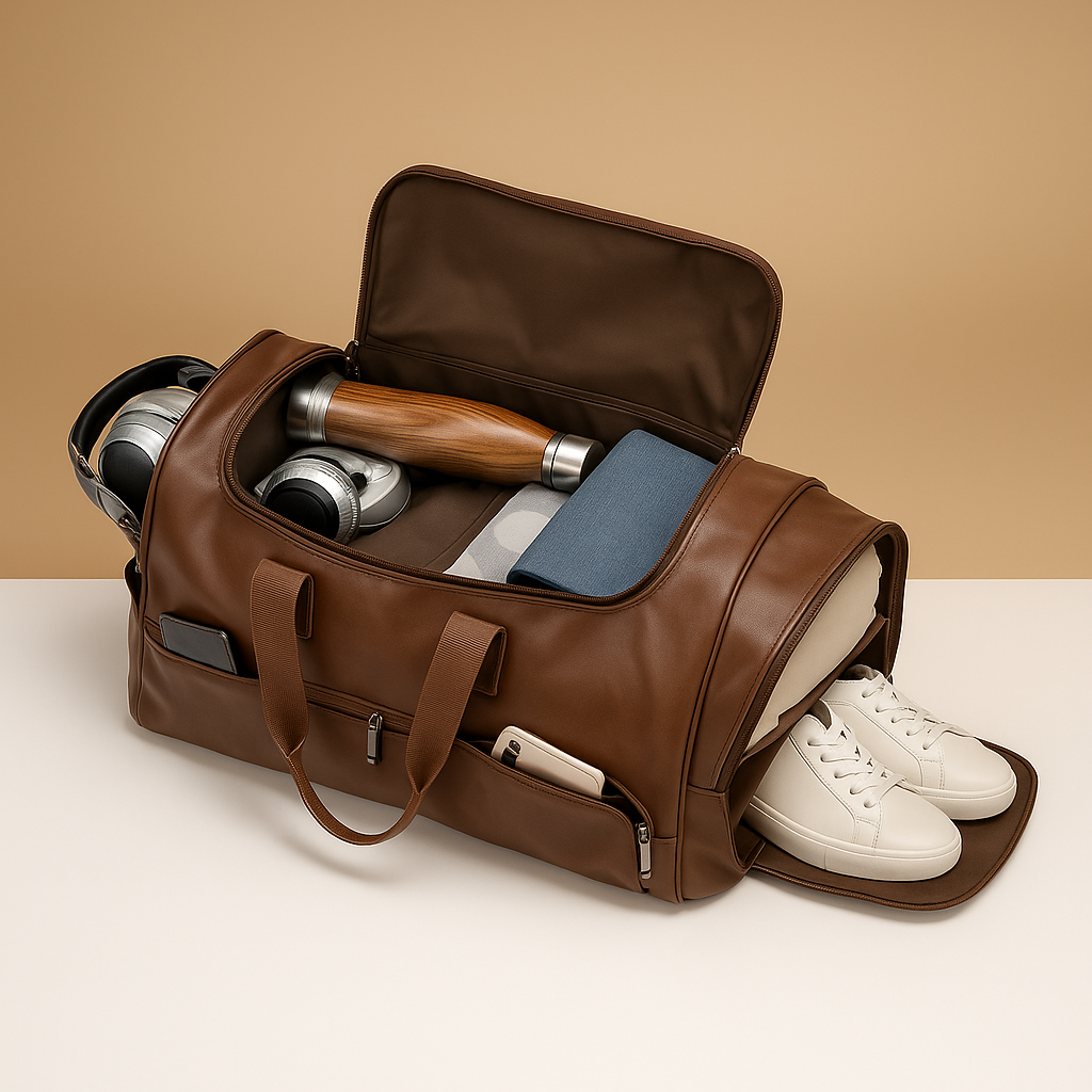 Leather travel duffle bag with shoe compartment for men | Franklin
