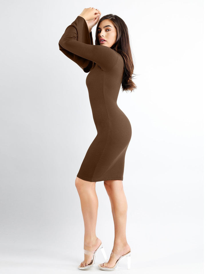 Shapewear Bell Sleeve Square Neck Slimming Midi Dress