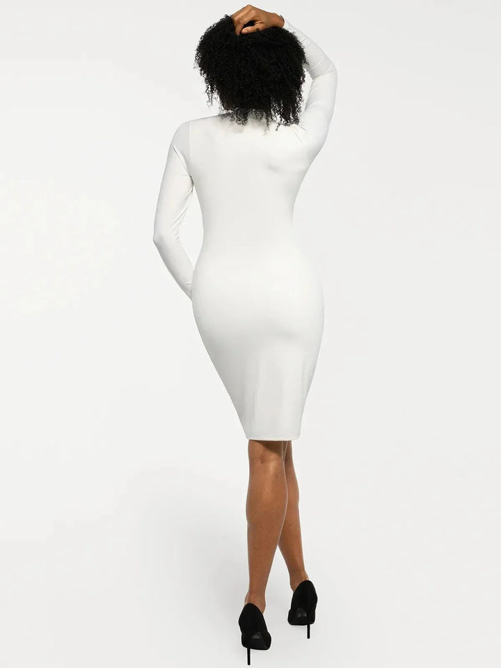 Redtag Thermal Shapewear Long Sleeve Mock Neck Midi Dress