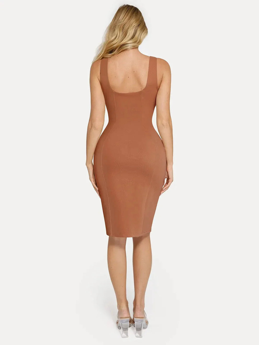 Shapewear Faux Nubuck Bodycon Sculpting Slit Midi Dress