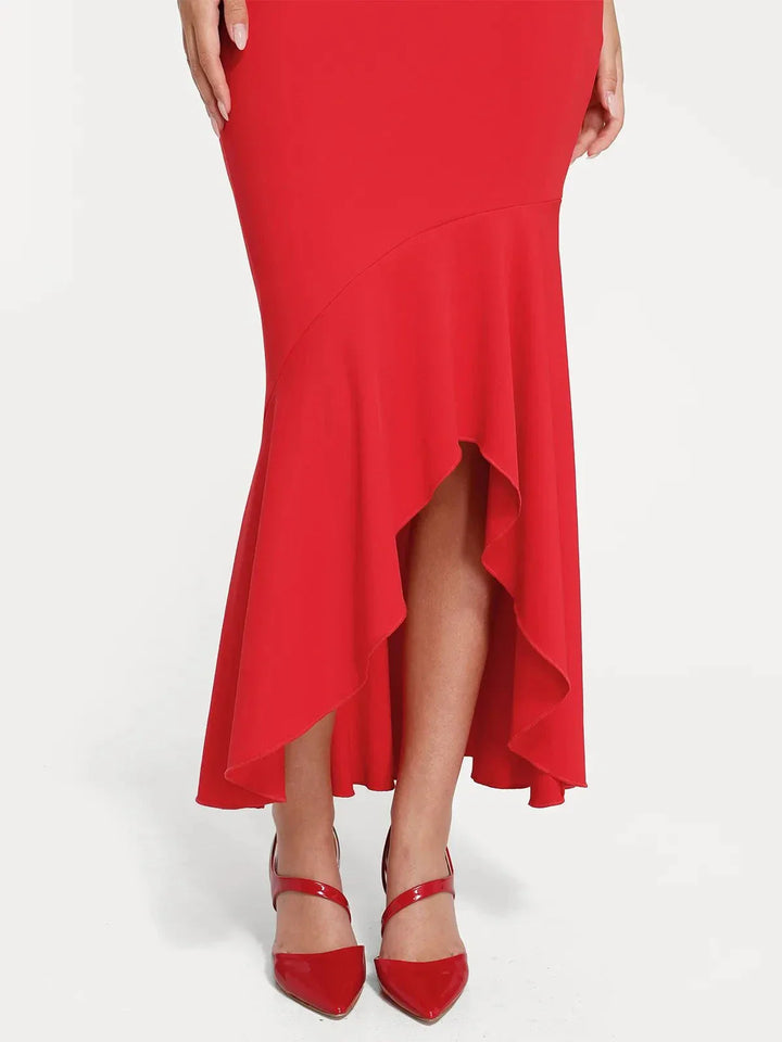 Shapewear Long Sleeve Lace Trim Sculpting Mermaid Maxi Dress