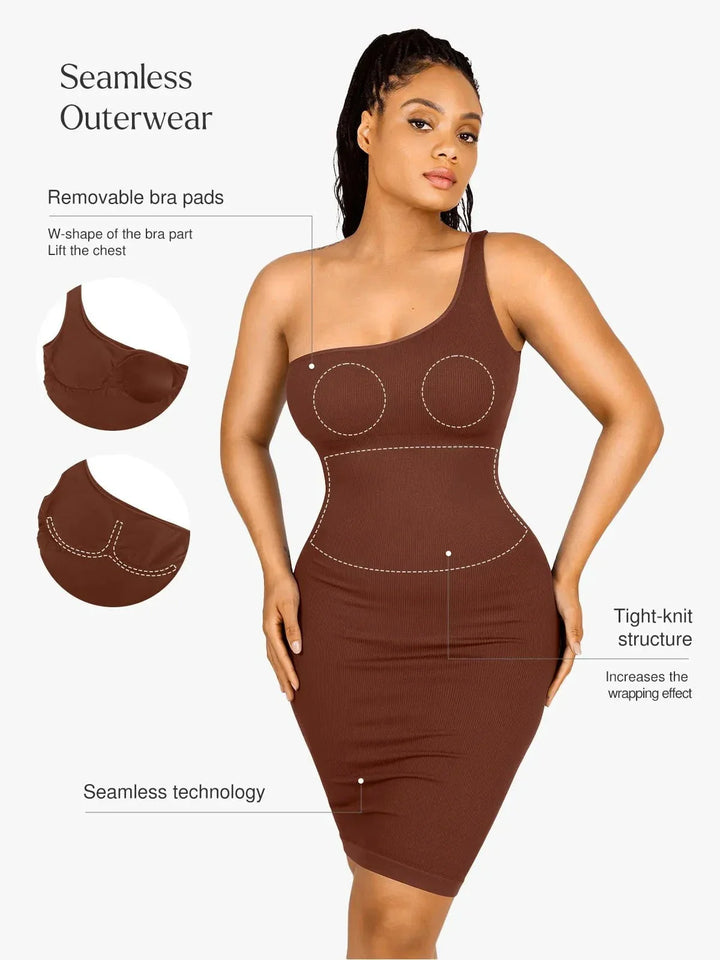 Shapewear One Shoulder Bodycon Mini Dress
