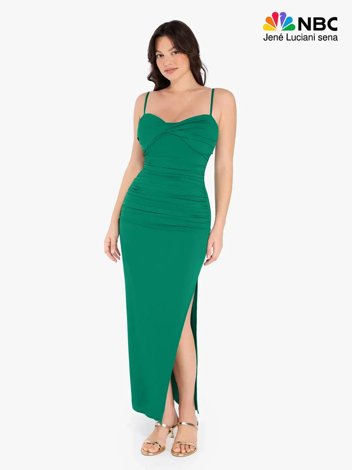 Shapewear Ruched Bias Twist Tummy Control Maxi Dress