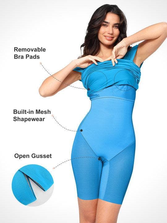 Shapewear Off-Shoulder Ruched Shine Sculpting Midi Dress